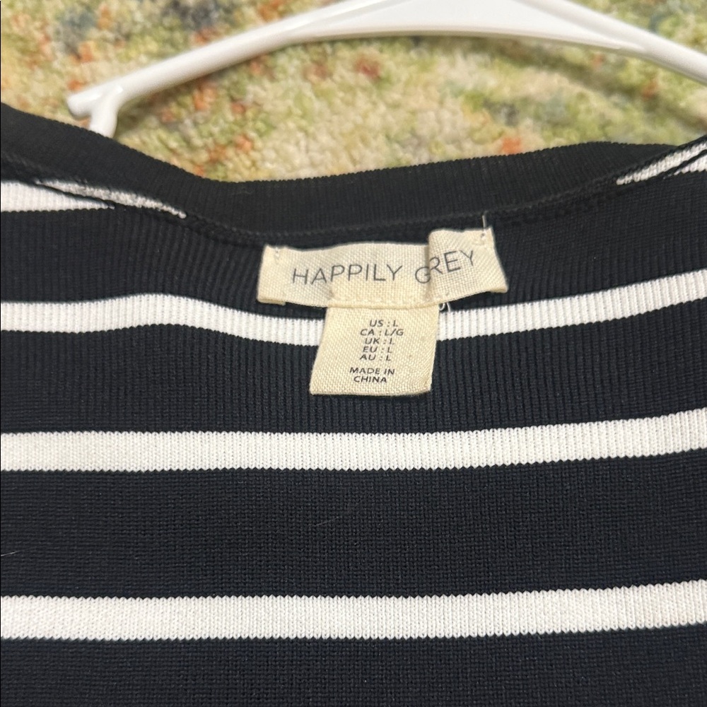 Happily Grey Black and White Striped Women's Top
